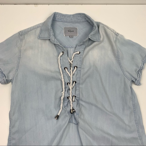 Rails Chambray Blue Dress Lace Up Tassels Bohemian Casual Size XS - Picture 5 of 14